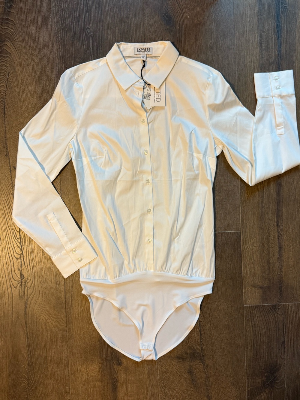 NWT Express White Long-Sleeve Bodysuit Dress Shirt